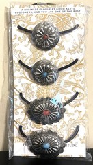 (4) Western Cowgirl Concho Hair Ponytail Holders Silver Metal Faux Stones NEW!