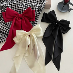 Solid Color Satin Ribbon Big Bows Hairpin Spring Clips Hair Accessories for Wome