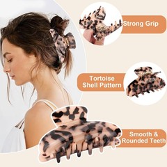 4Pcs Tortoise Shell Non-Slip Hair Claw Clips for Women – Leopard Design, Medium