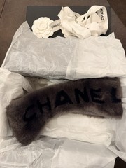 USED Chanel ‘CHANEL’ Shearling Headband Ear Cover Grey
