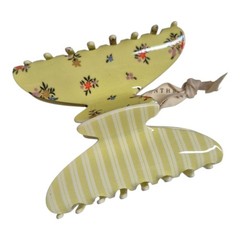 Anthropologie Floral Stripe Motif Hair Claw Set of 2 Butter Yellow One Size New