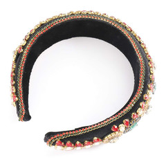 Padded Rhinestone Headband Bejewelled Crystal Velvet Wide Hairband Party Headwea