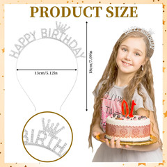 Silver HAPPY BIRTHDAY Headband with Sparkling Rhinestone Birthday Crown Tiara Id