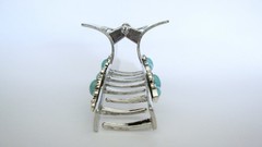 Long shiny turquoise blue silver boho design metal native tribal hair claw clip