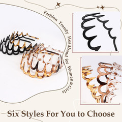 Zig Zag Headbands for Women 6Pcs, Wavy Headbands with Teeth, Tortoise Shell Head