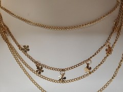 Hair Fashion Double 1″ Wide Comb Layered Gold Tone Chain Flower Charms Fantasy