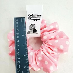 Handmade Women’s Scrunchies size XL Light Pink Cotton Fabric Polka Dot Print New