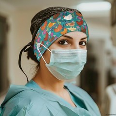 Rooster Chicken Print Nurse Headband with Buttons for Mask Non Slip Nursing H…