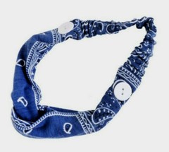Headband Buttons Face Masks Holder Ear Saver Blue Paisley US Seller Fast Ship