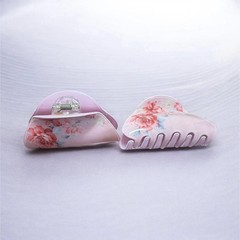Women’s Pink White Floral Hair Claw Clips Set of 2, Plastic Casual Accessory