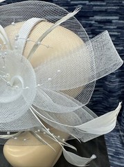 White hair clip lace and feathers {E}