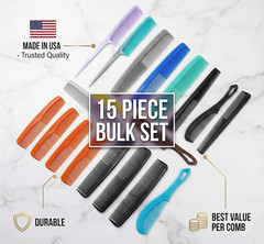 Hair Combs Set, 15 Pieces, Multiple Colors, Made in USA
