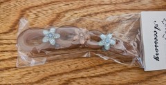 Vintage beige and blue flower hair claw twist clip with rhinestones
