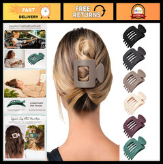 6 Pack Large Flat Square Hair Clips for Women – Nonslip Duckbill Claw Clips, Str