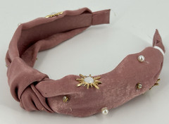 NEW ICING Claires Headband Rose Pink Satin Star Bursts Faux Pearl Hair Accessory