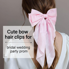 Silky Satin Hair Bows for Women Big Pink Bow Hair Clips for Girls Large Hair Bar