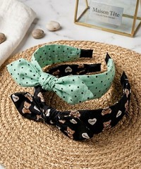 Set of 2 Headbands with Bow for Women / Girls, Bear Knot and Polka Dot Headband.