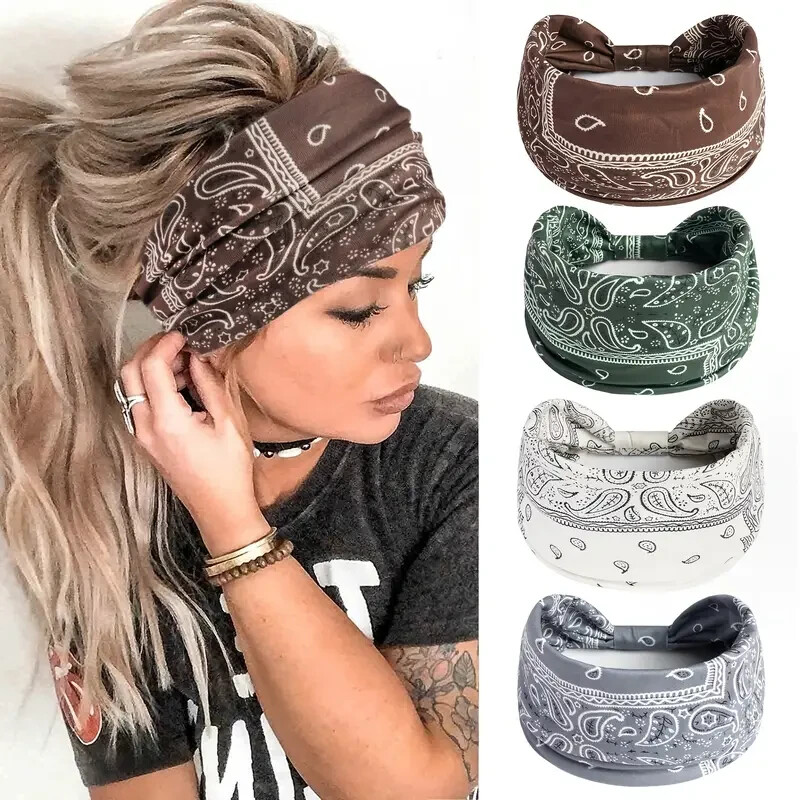 Boho Headband 4-PACK! W/Elastic Wide Band & Knot – Yoga, Running & Casual – NEW