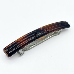 Vintage Stay Put Hair Clip Faux Tortoise Shell Barrette Brown Snap Clasp 2.75”
