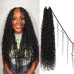 8 Packs Goddess Faux Locs Crochet Hair-24 Inch Boho Soft 24 Inch(Pack of 8) #1B