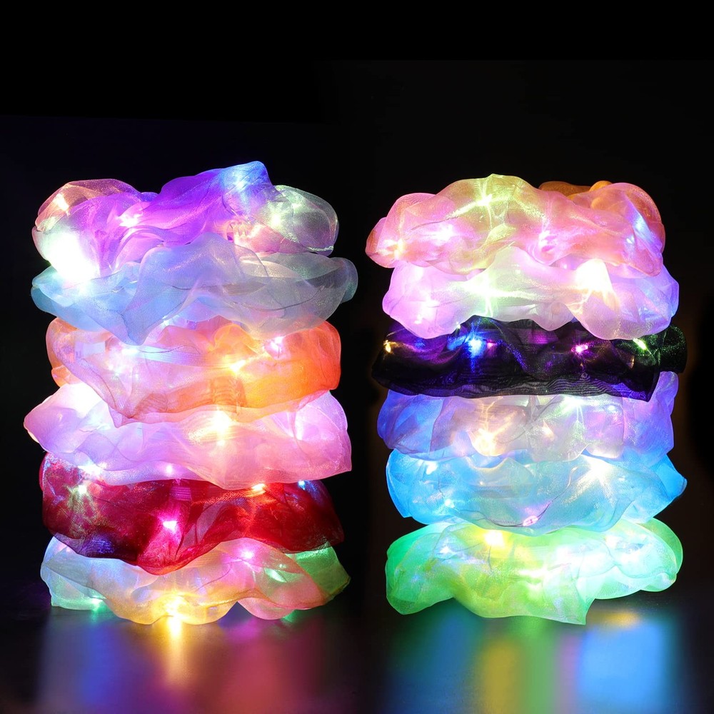 12PCS LED Scrunchies, Glow in the Dark Hair Ties with Premium Gift Bag, Light…