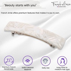 French Amie Oblong 3 1/2″ Celluloid Handmade Automatic Hair Barrette for Women