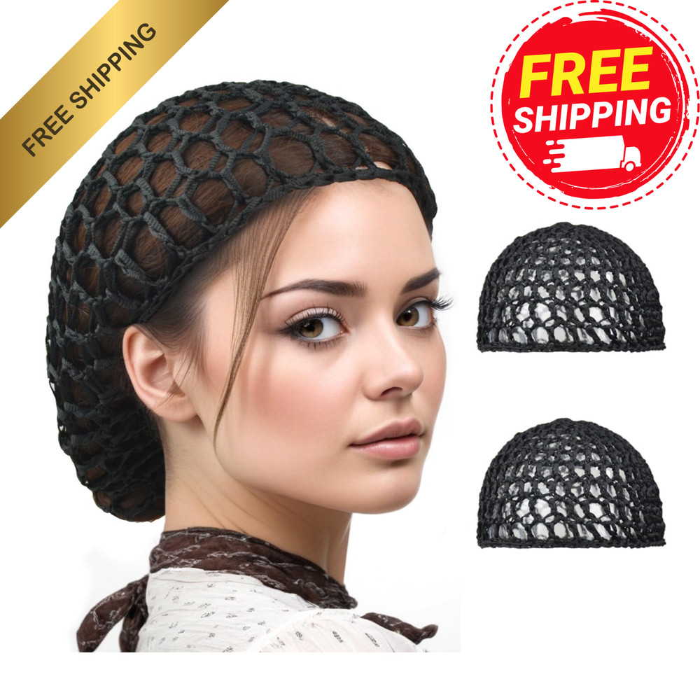 2PCS Black Wig Cap Mesh Hair Net Crochet Snood Sleep Cap for Women