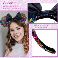 Black Bow Disneyland Multi Sequin Headband Mickey Mouse Ears for Women Party