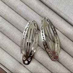 Vintage Hollowed Out Pattern Hair Clips Y2K Geometric Silver Oval Snap Hairclips