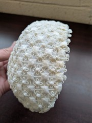 Vintage Ivory Lace Bonnet Hair Accessory Pom Pom Trim
