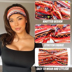 Carede Wide African Turban Headwraps Boho Twist Headbands for Yoga, Pack of 8