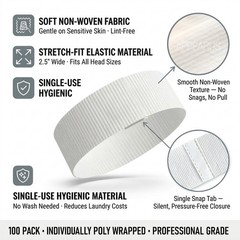 100 Pcs Disposable Headbands with Adjustable Closure for Spa Facial and Makeups