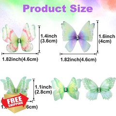 HINZIC 5pc Green Butterfly Hair Clips Rhinestone Organza Barrettes