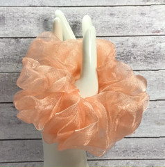 Peach Orange Crystal Organza XL Scrunchie Hair Ties – Ponytail Holder – 5 in