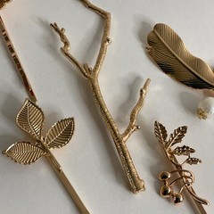 16 Gold Feather Leaf Flower Metal Hair Clips Bobby Pins New Free Shipping