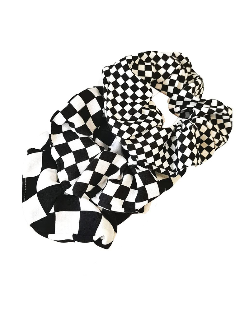 Checkered Plaid Hair Scrunchies Black White Checkerboard BW17 (Black White Plaid