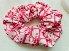 Pink and white designer inspired scrunchie