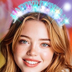Light Up Headband Happy Crown Glitter Hair for (Blue)