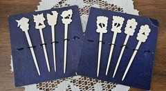 VTG Wooden Hair Stick Pin Hand Carved x8. Various Designs, Floral Chicken Fish.