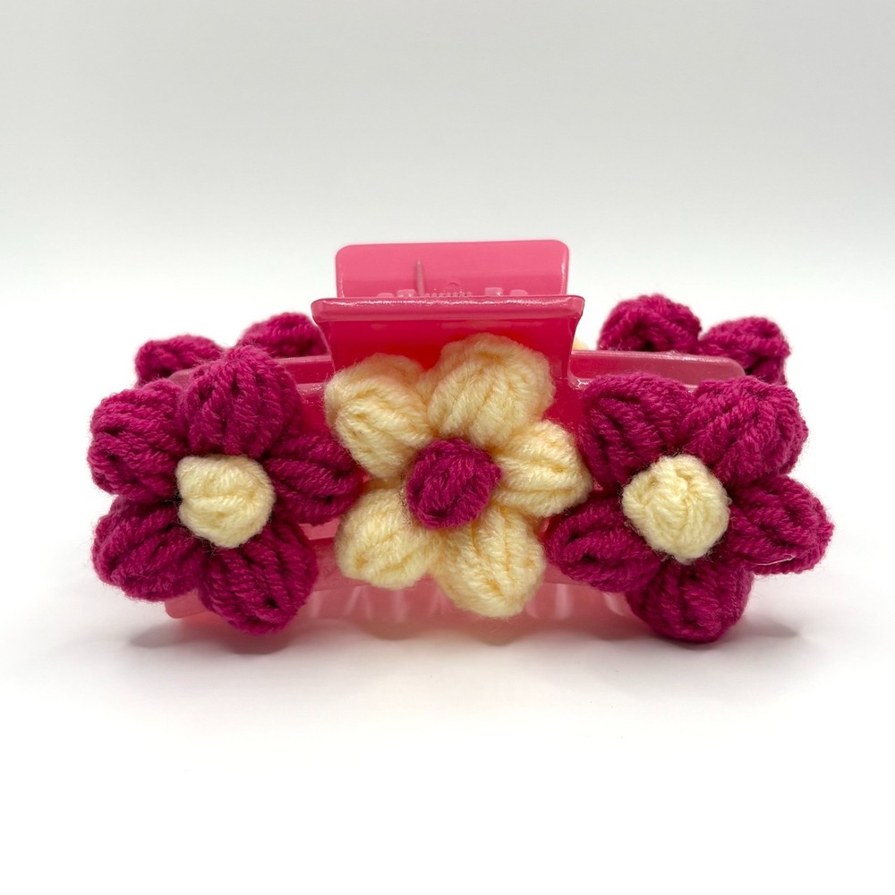 Pink & Yellow Crochet Flower Claw Clip, Large, Hair Accessories