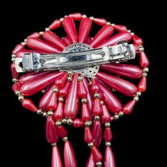 Handmade Beaded Hair Clip Pink Flower Statement Barrette Festival Boho Jewelry