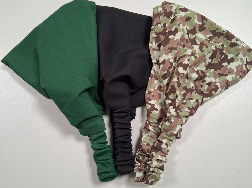 Women’s Boho Wide Headbands, Pkg of 3, Black, Green Camouflage, Green