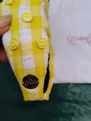 Living Fully Co Headband Yellow Gingham Smiley Faces Knotted W/Bag
