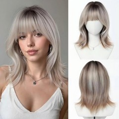 Fashion Brown Ombre Blonde Outward Cock up Ends Layered shoulder length Full Wig