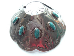 VINTAGE SCOTTSDALE WESTERN TURQUOISE SILVERTONE PONYTAIL HOLDER