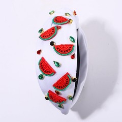 Watermelon A Pink Top Knot Headband Beaded Flower Palm Leaf Jeweled Summer