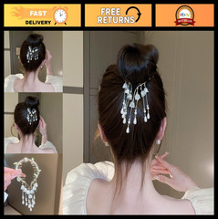 Crystal Ponytail Buckle Hair Clip – Pearl Flower Tassel Barrette, Strong Hold Go