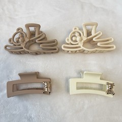 4 Pc Hair Claw Clips Set –Beige/Cream Teddy Bear Design – Boutique