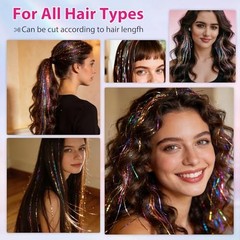 12 Pcs Hair Tinsel Clip in Hair Tinsel Kit, 20 Inch Glitter Fairy Mixed color