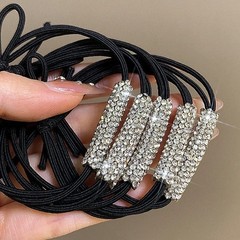10pcs Women Rhinestone Hair Ties: Black Elastic Bands Shiny Fashion Accessories